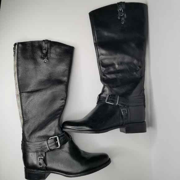 MATISSE NWOT Wide Calf Black Leather Moto Riding Boot with Back Zipper - Picture 6 of 9